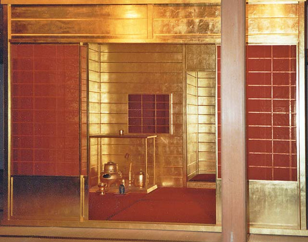 Public-domain photograph of the modern reconstruction of Toyotomi Hideyoshi's Golden Tea Room at Fushimi Castle, used as contextual imagery for daimyo tea; not an original sixteenth-century room