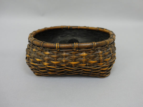 Nineteenth-century Japanese bamboo charcoal basket, illustrating the sumitori used to organize charcoal utensils in tea ceremony