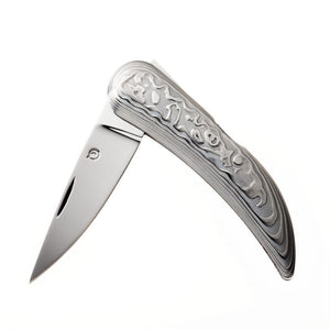 SUWADA Japanese Damascus folding knife with forged layered-steel handle