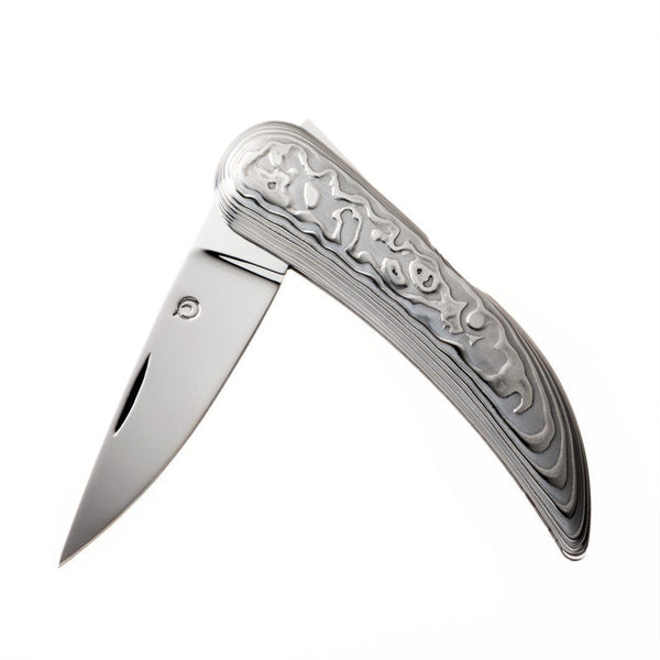 SUWADA Japanese Damascus folding knife with forged layered-steel handle