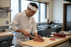 Selection of Japanese kitchen knife shapes displayed together