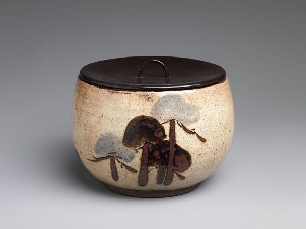 Early-18th-century Japanese mizusashi water jar by Ogata Kenzan with painted pine decoration, Metropolitan Museum of Art