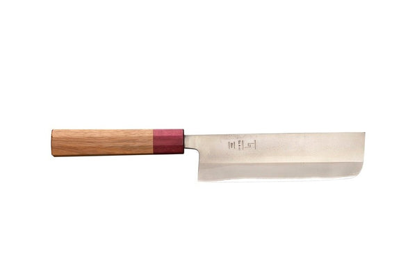 Japanese Nakiri knife with rectangular double-bevel vegetable blade