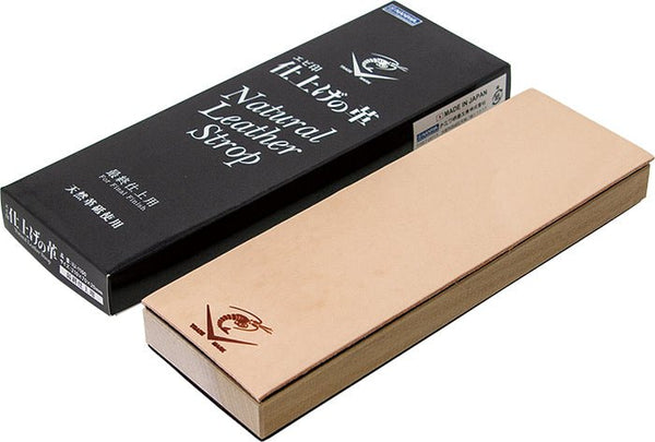 Natural leather strop used for final kitchen knife edge refinement