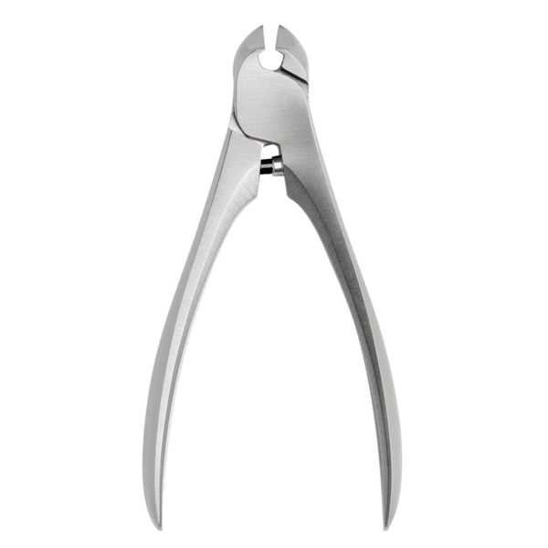 Close-up of a SUWADA nail nipper showing its joint, spring and cutting jaws
