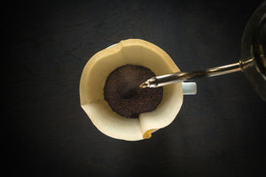 Pour-over coffee being brewed from above