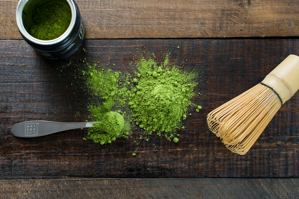 Loose matcha powder and tea tools ready for preparation