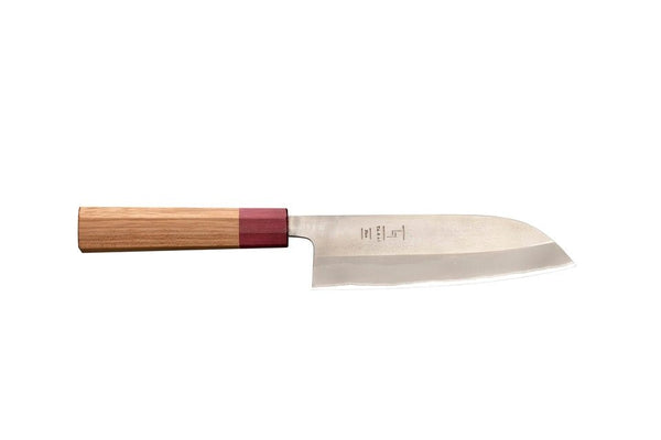 Japanese Santoku knife with an Aogami #2 core and stainless-steel cladding