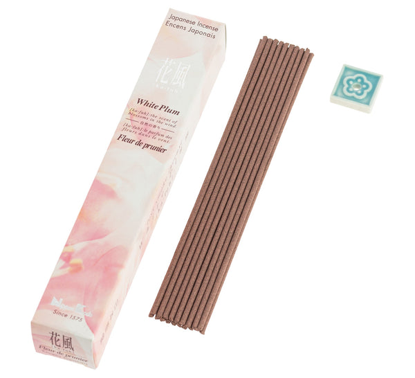 Ka-fuh White Plum Japanese incense, 50-stick box angled view