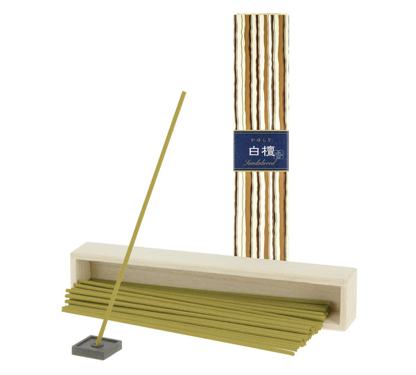 Kayuragi Sandalwood Japanese incense, 40-stick box angled view