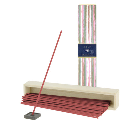 Kayuragi Sakura Japanese incense, 40-stick box angled view