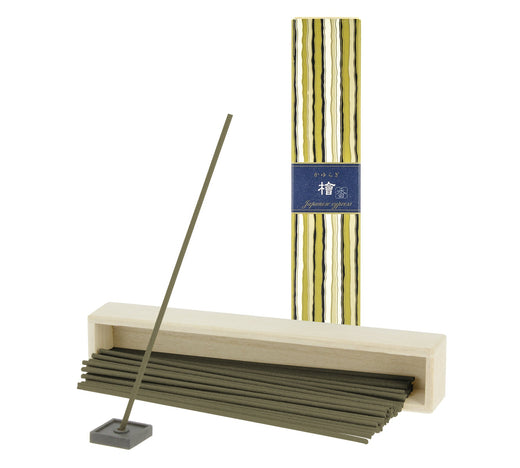 Kayuragi Hinoki Japanese incense, 40-stick box angled view