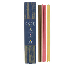 Kayuragi Japanese incense three-fragrance gift set, front view