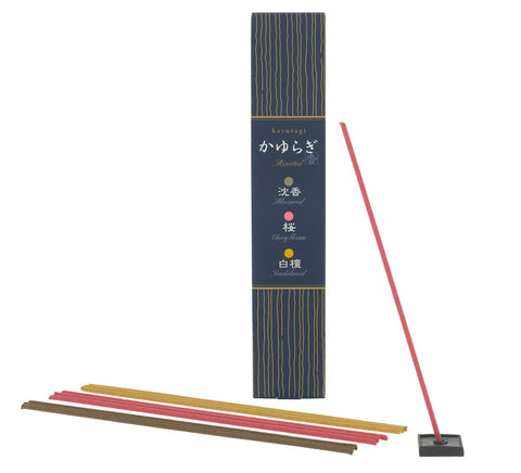 Kayuragi Japanese incense three-fragrance gift set, angled view
