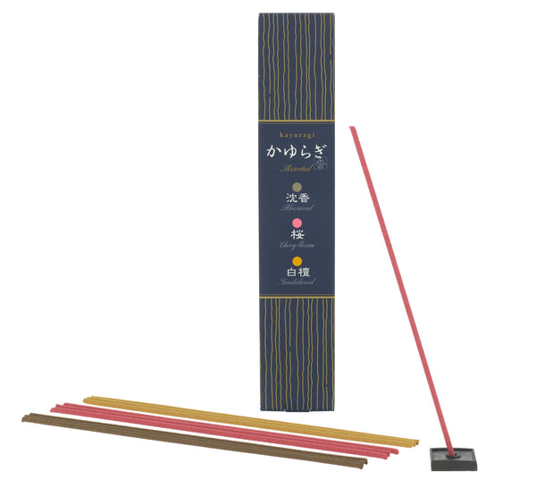 Kayuragi Japanese incense three-fragrance gift set, angled view