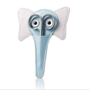 Kids safety scissors in an elephant shaped leather case
