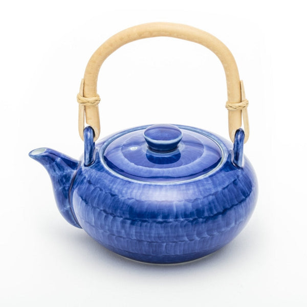 Gosu Japanese Teapot - Blue Porcelain with Bamboo Handle