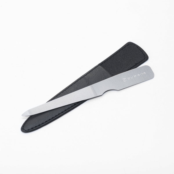 Stainless Steel Nail File - Black Leather Sheath