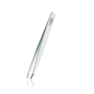 A pair of silver stainless steel tweezers with the brand name 'CLASIK' printed on the handle, set against a clean white background with a subtle reflection.